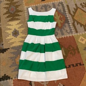 Green and white striped dress